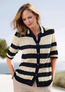 Gestreifte Strickjacke mit Lochmuster thumbnail 7