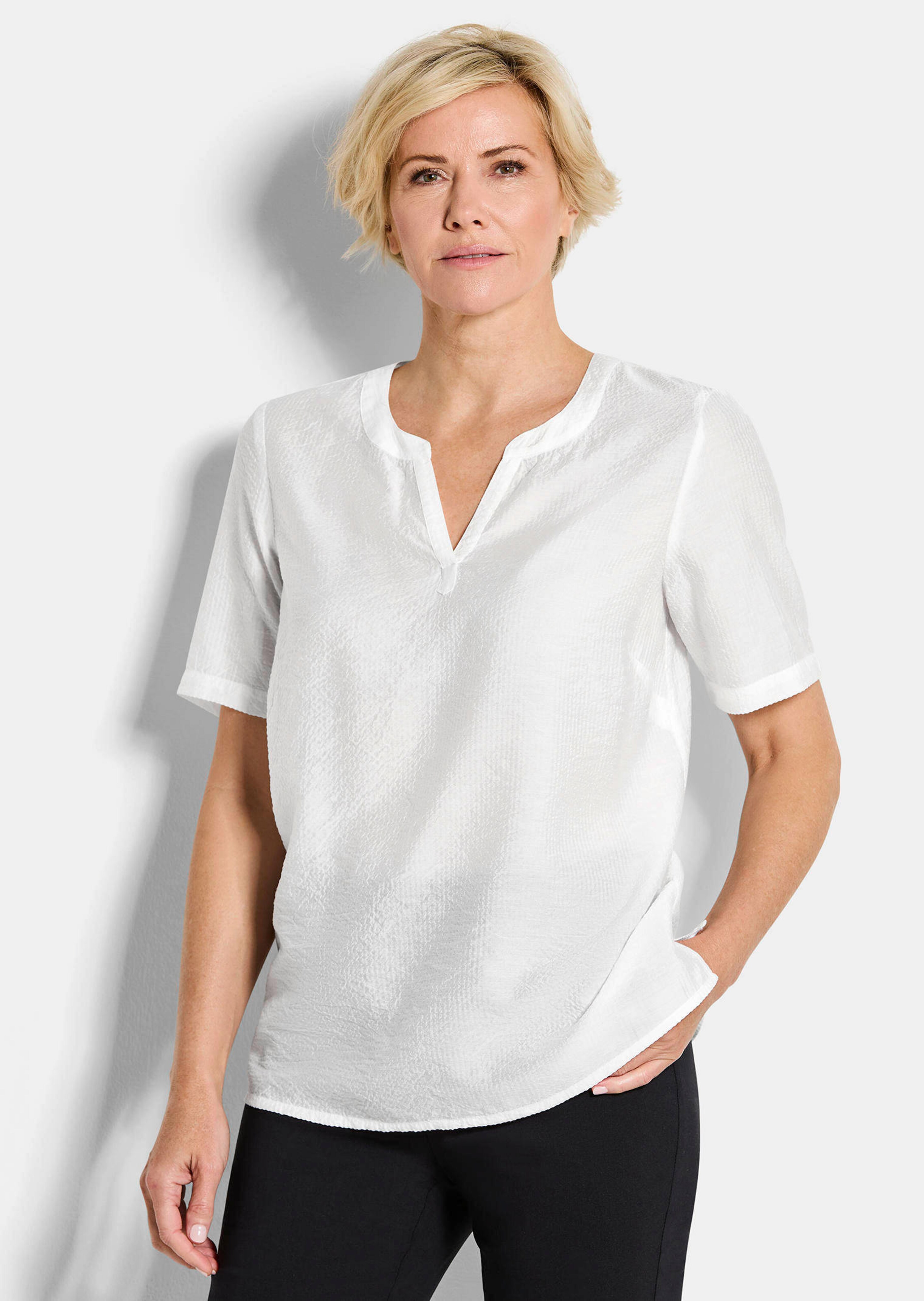 Onderhoudsarme blouse van seersucker