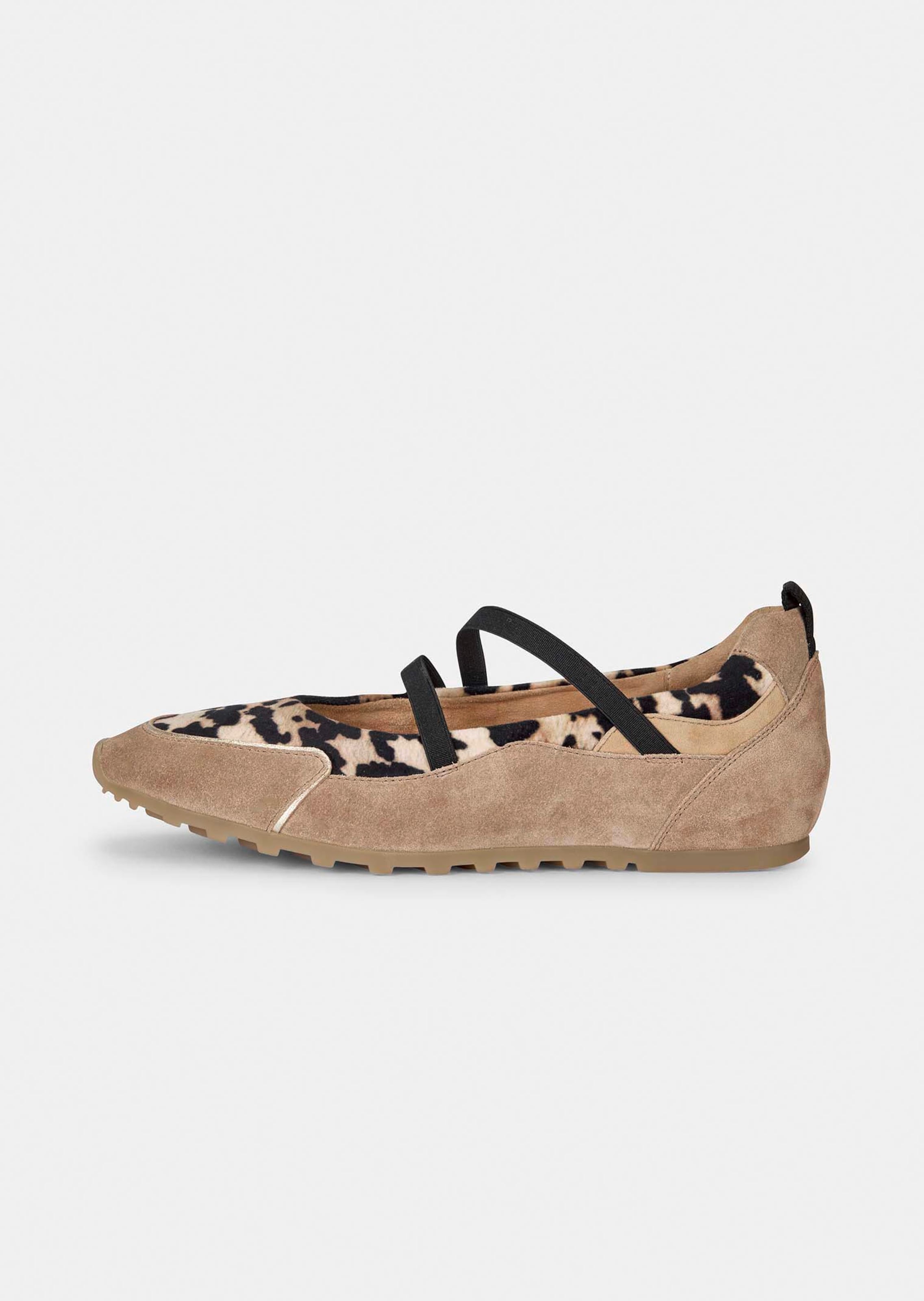 Leder-Ballerina mit Details im Animal-Print