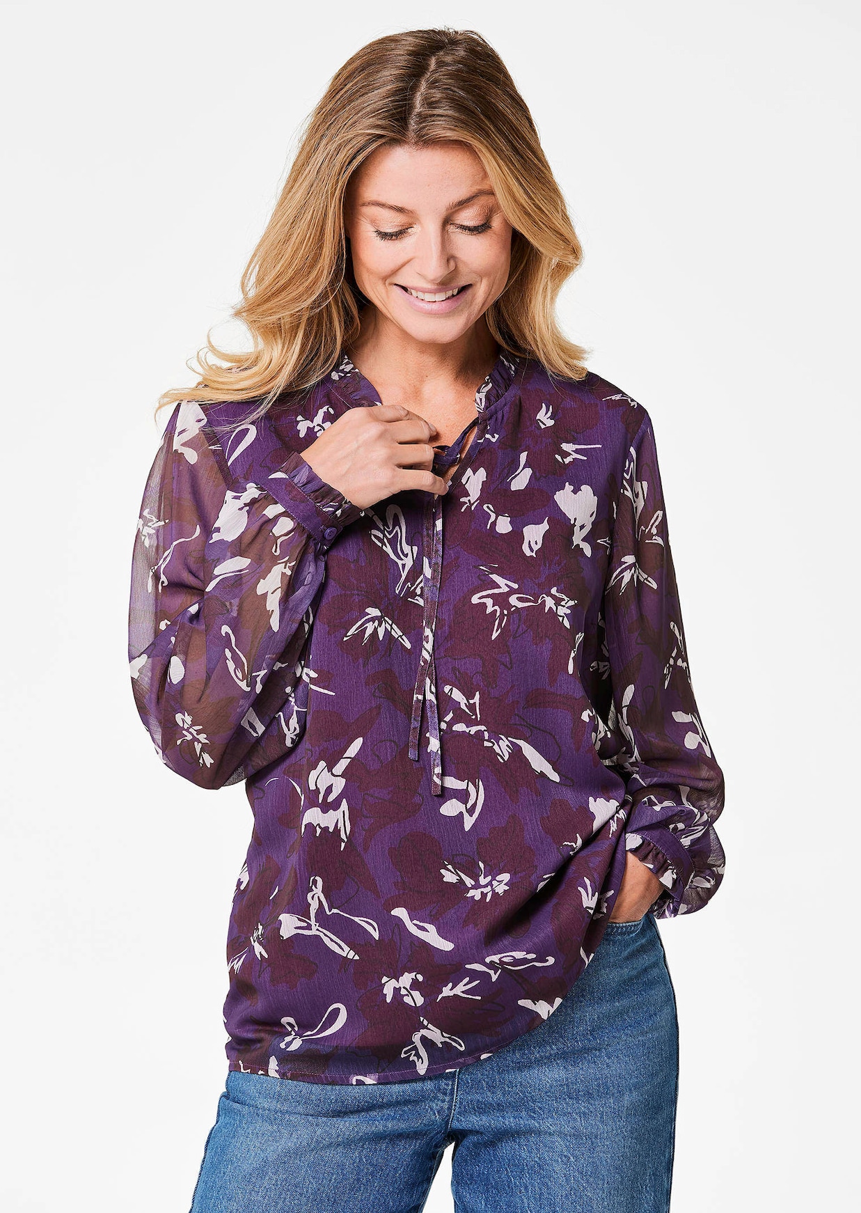 Chiffonbluse mit Gummibündchen