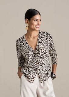 Tricot jasje met luipaardprint en V-hals thumbnail 1