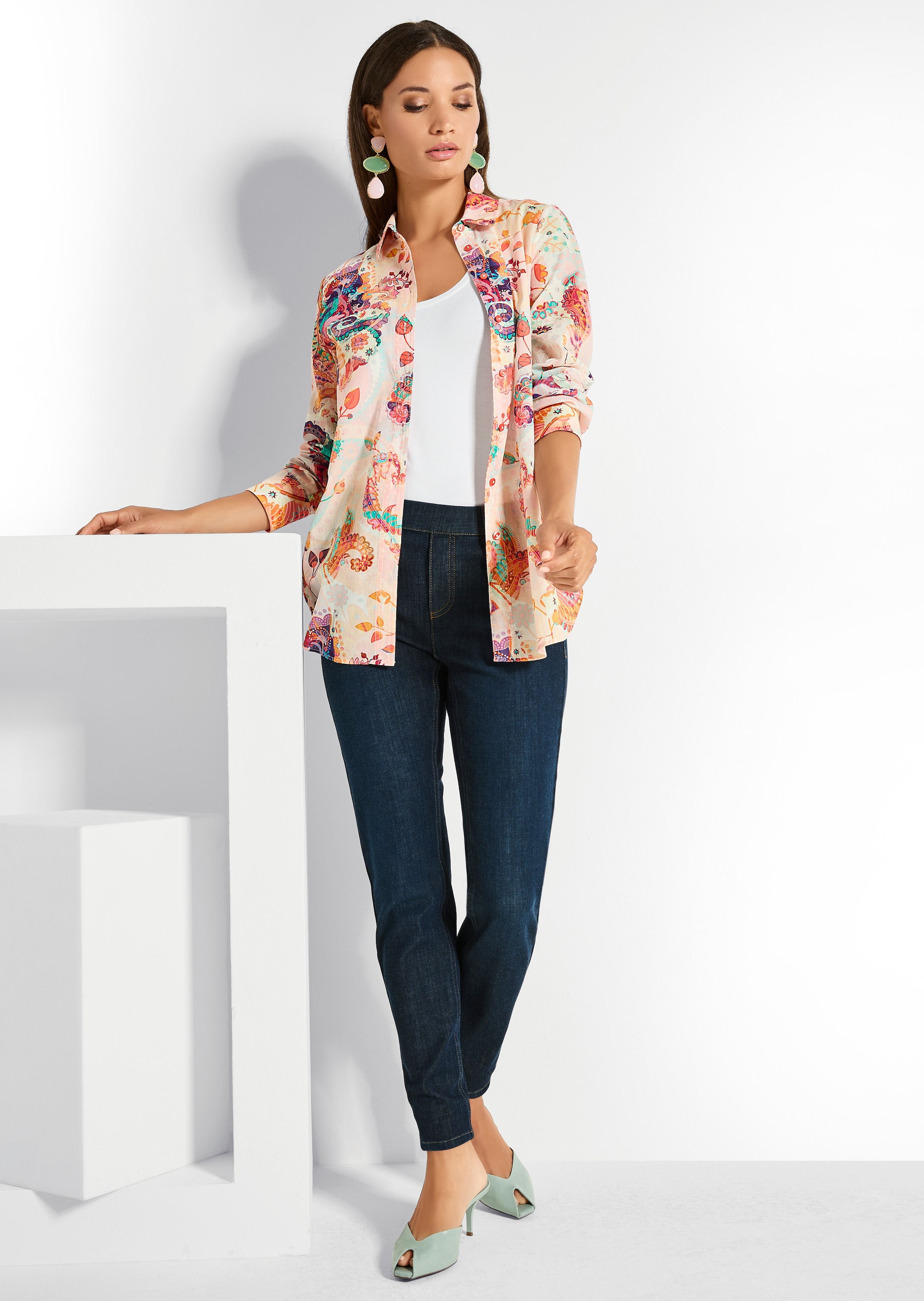 Druckbluse in Longform aus Baumwolle