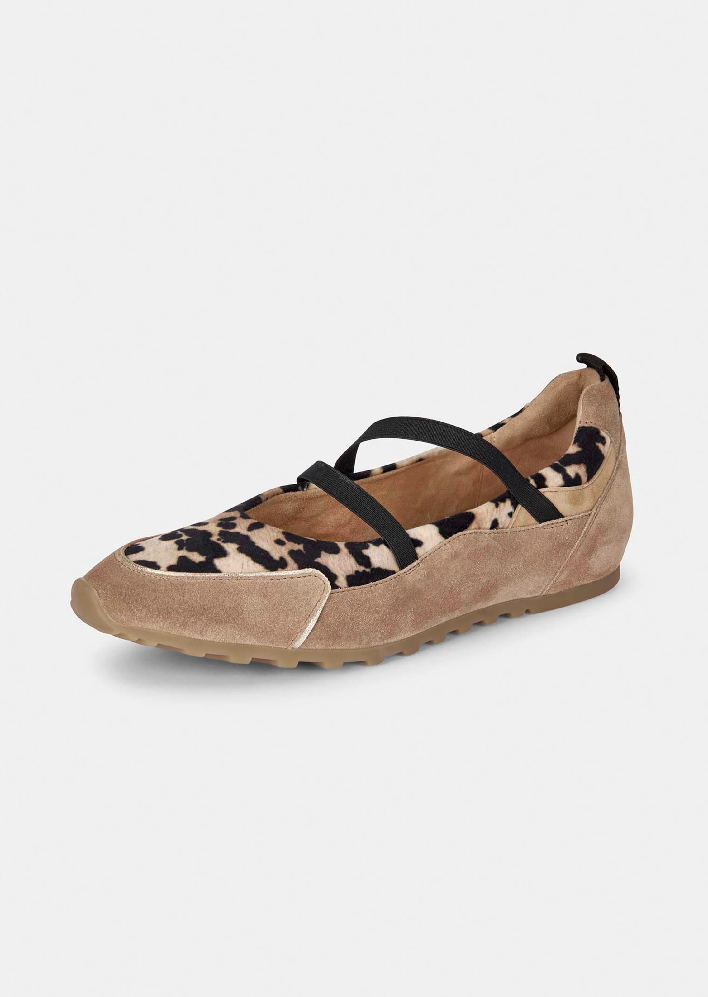 Leder-Ballerina mit Details im Animal-Print