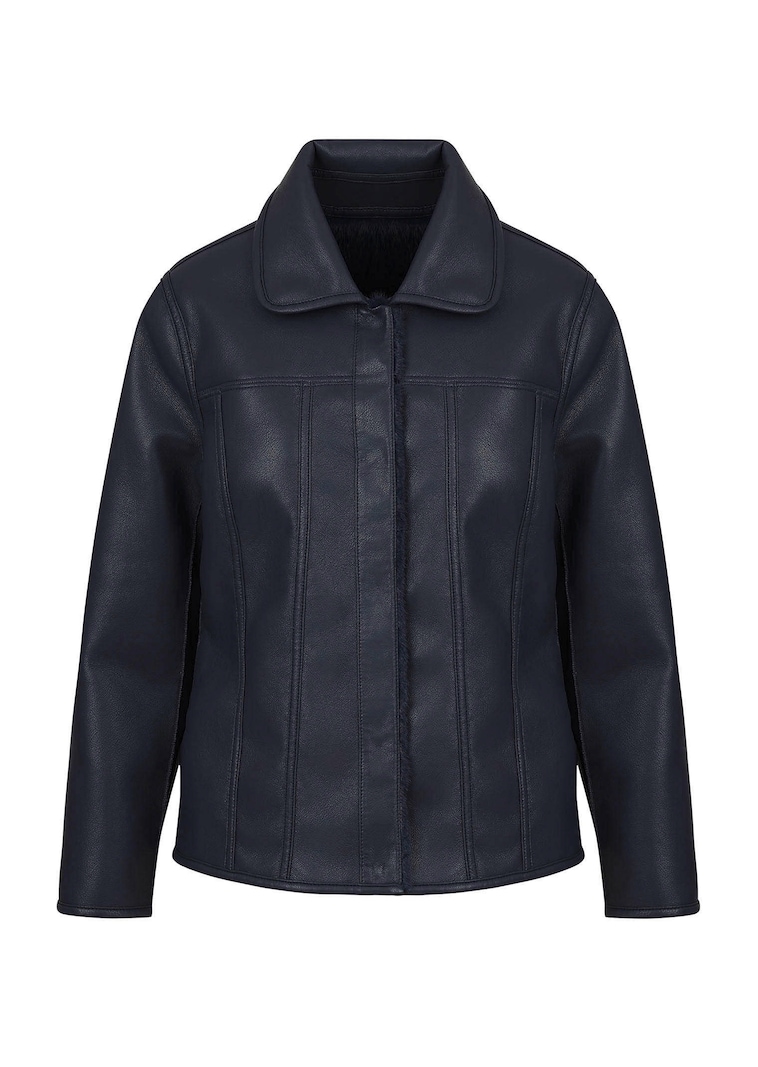 Veste réversible aspect cuir et fourrure