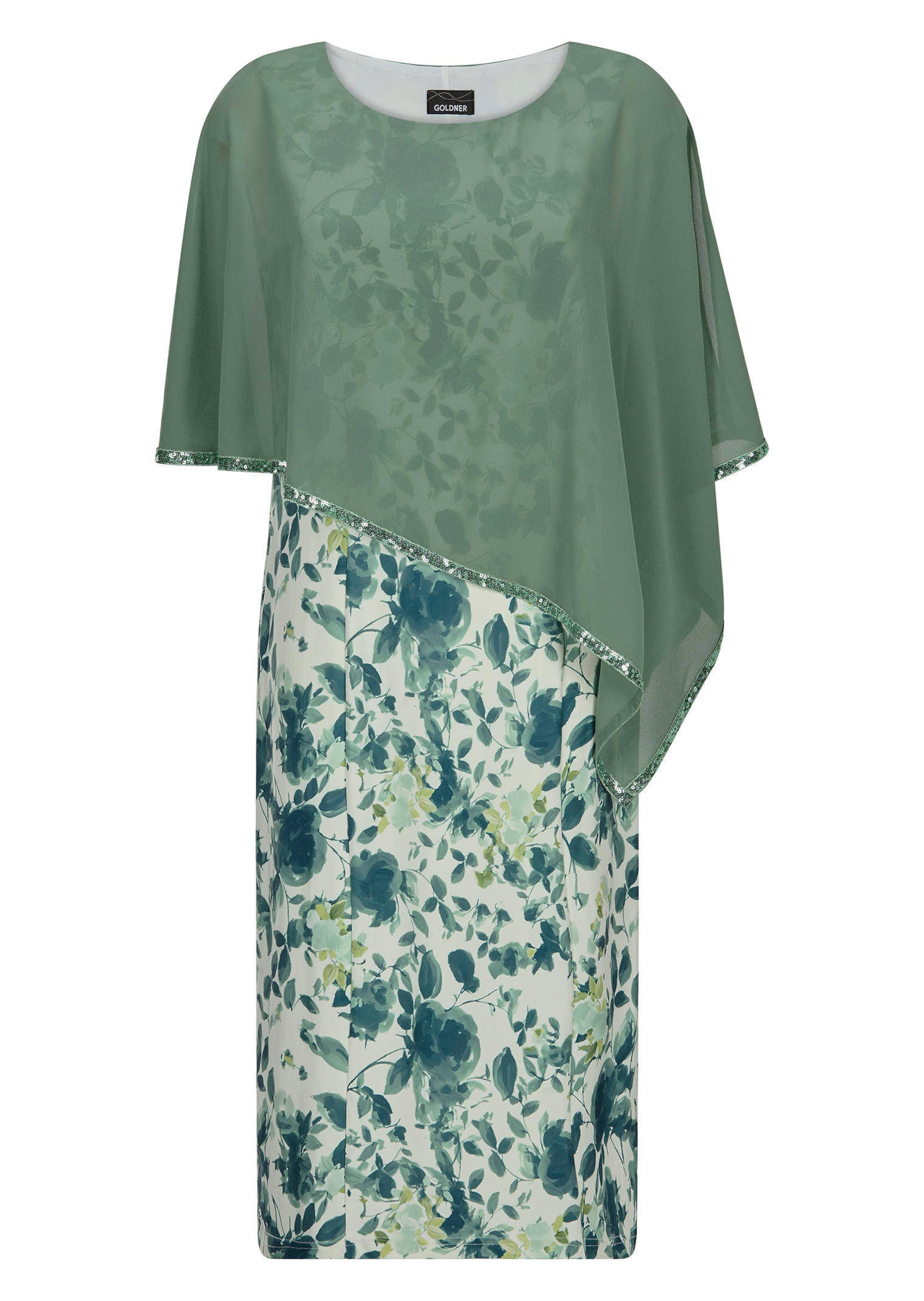 Jurk met bloemendessin en drapering van chiffon