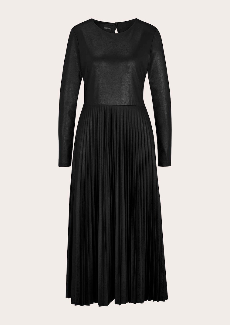 Jersey-Kleid in Leder-Optik mit Plisseerock