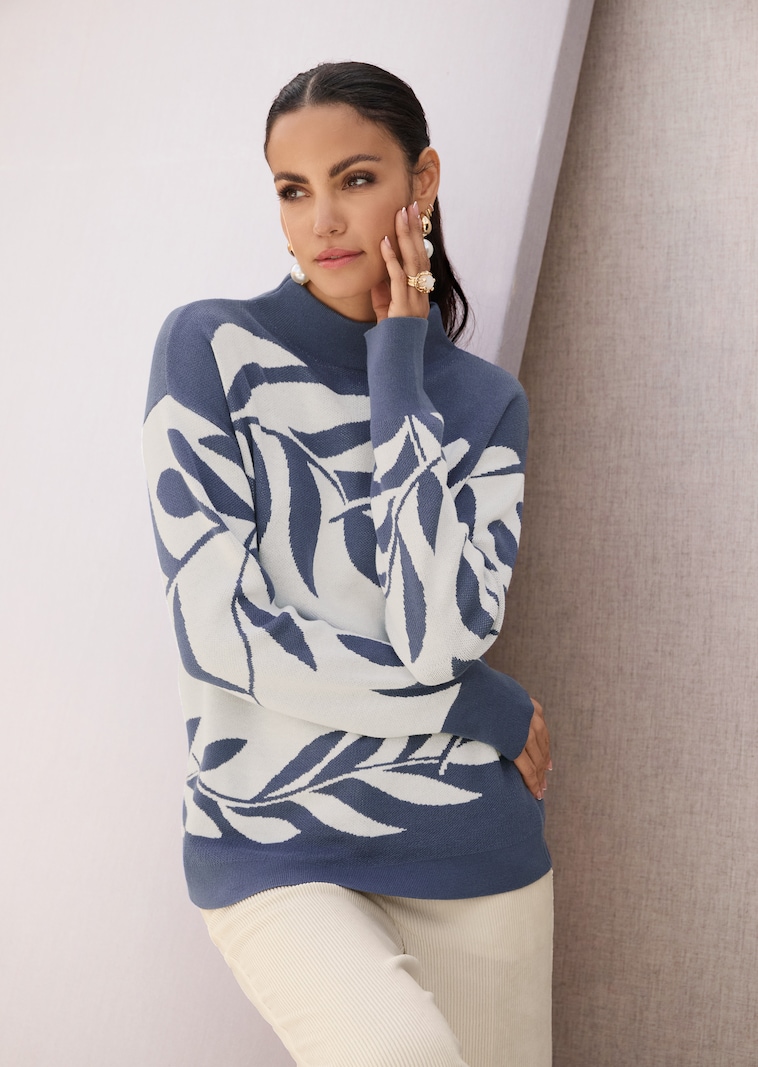 Pull jacquard à motif floral