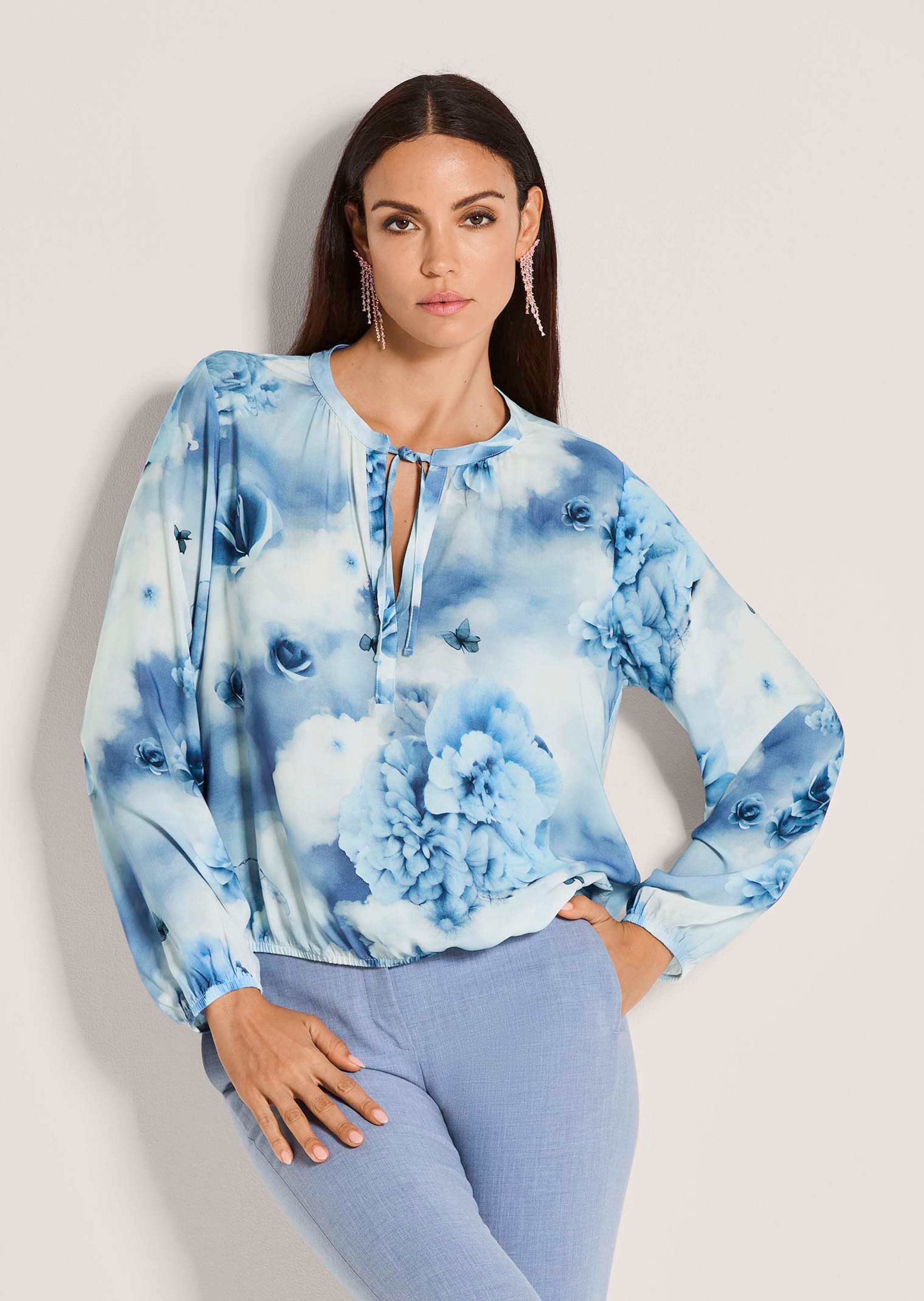 Druckbluse mit floralem Aquarell-Print