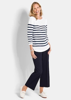Maritieme, gestreepte pullover met ajourpatroon thumbnail 2