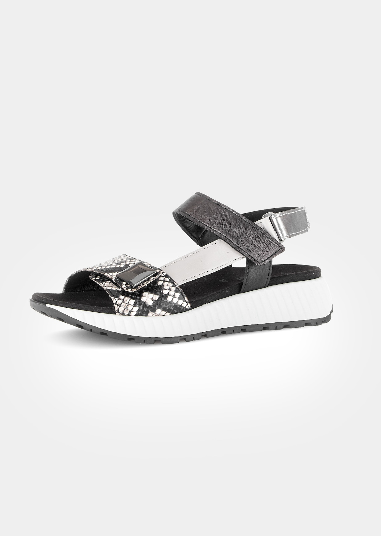 Sandalen im Reptilien-Look mit Metallic-Glanz