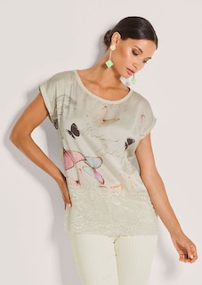 Shirt mit Schmetterlings-Druck und Spitze thumbnail 2