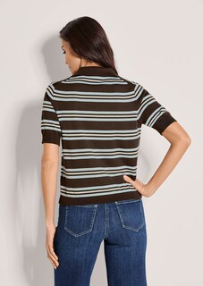 Pull rayé en fine maille avec col polo thumbnail 4