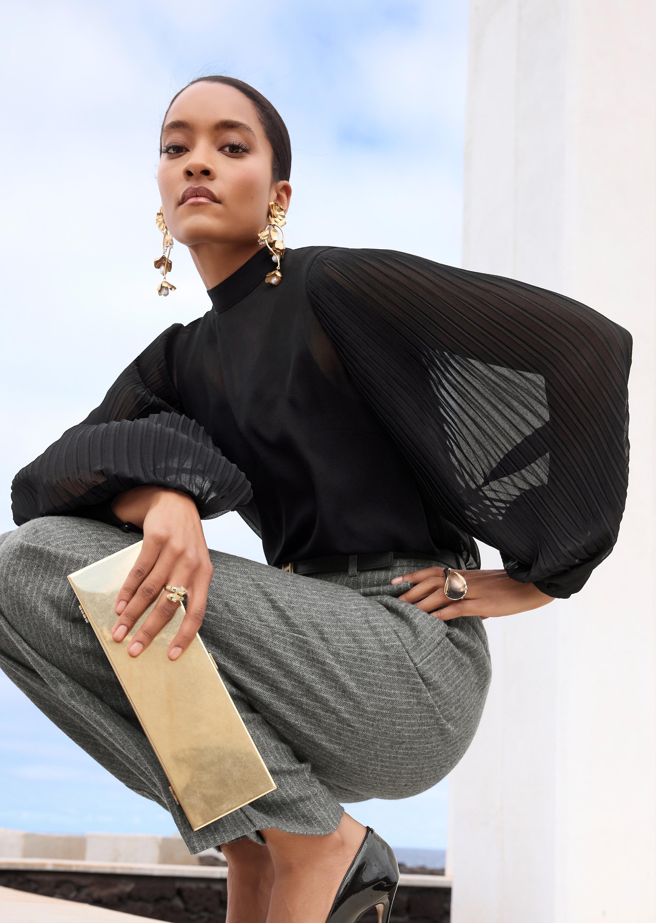 Bluse mit plissierten Ballonärmeln