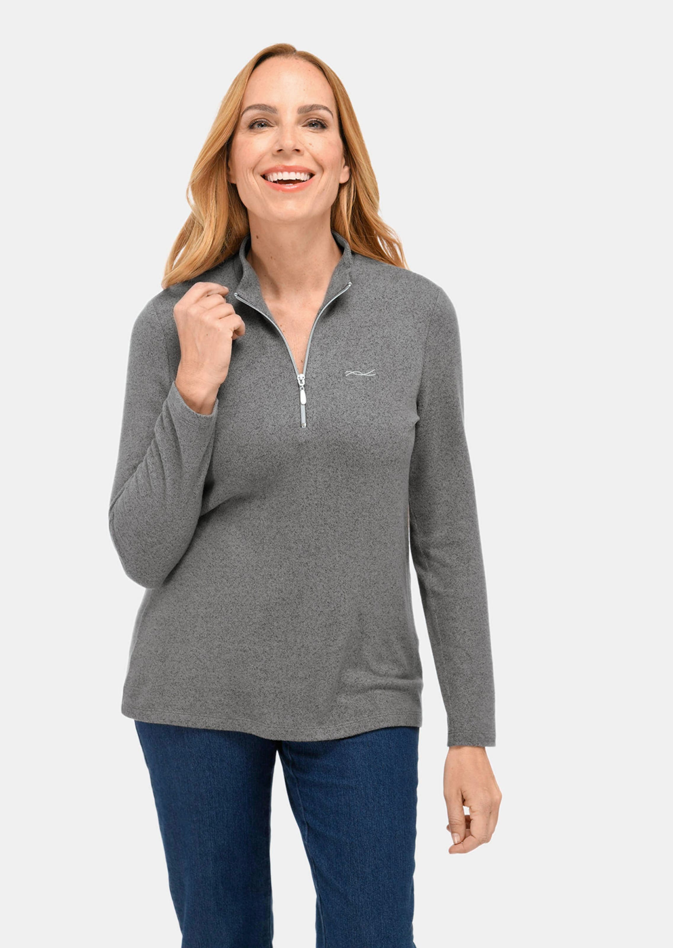 Flauschiges Stehbundshirt mit Reißverschluss und glänzendem, gesticktem Logo