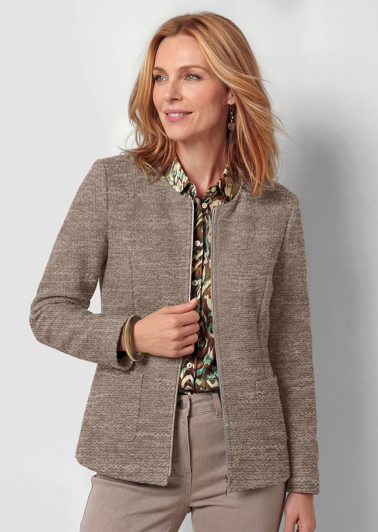 Jacke in Bouclé-Optik mit Baumwolle