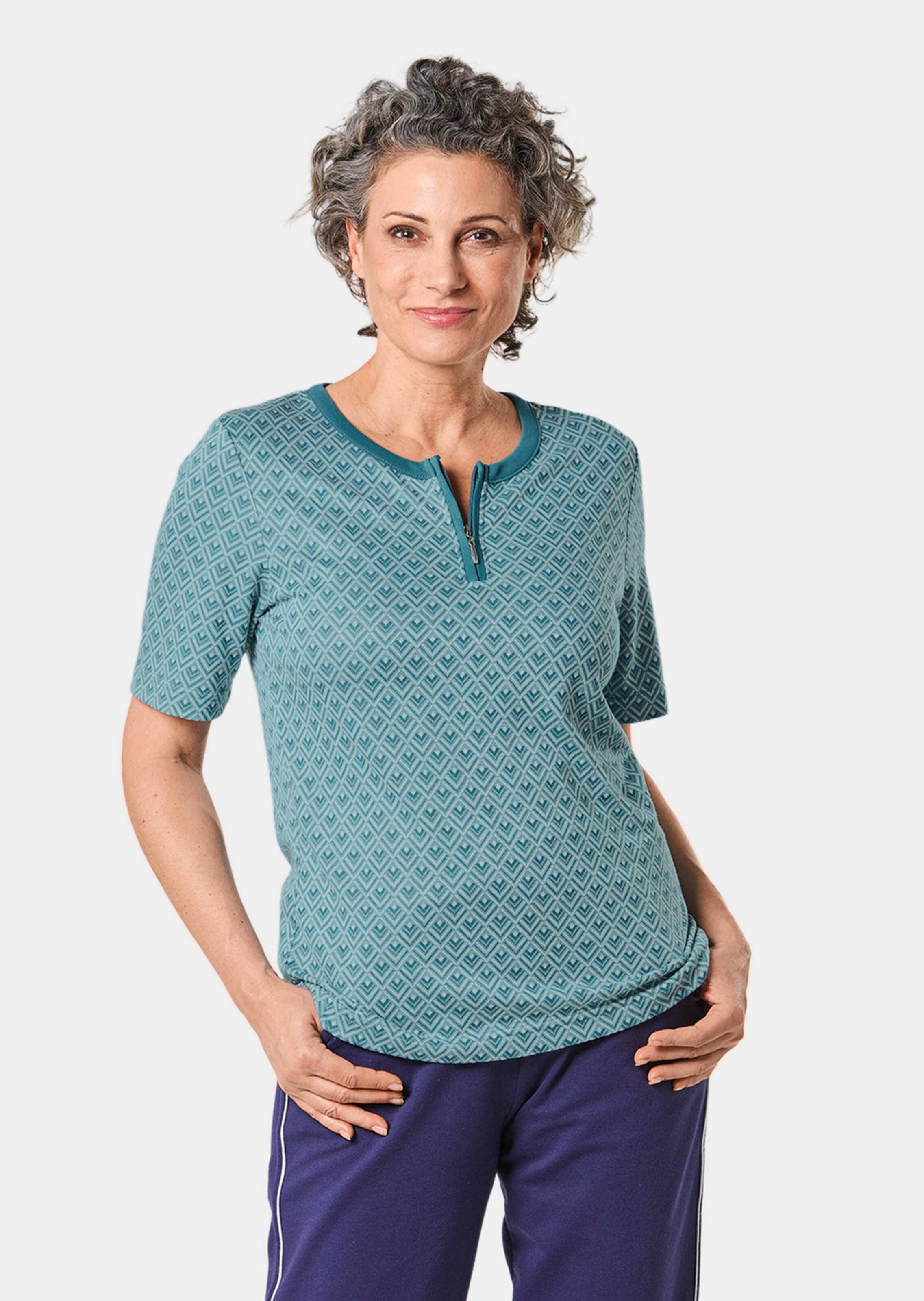 Halbarm-Shirt mit Reißverschluss