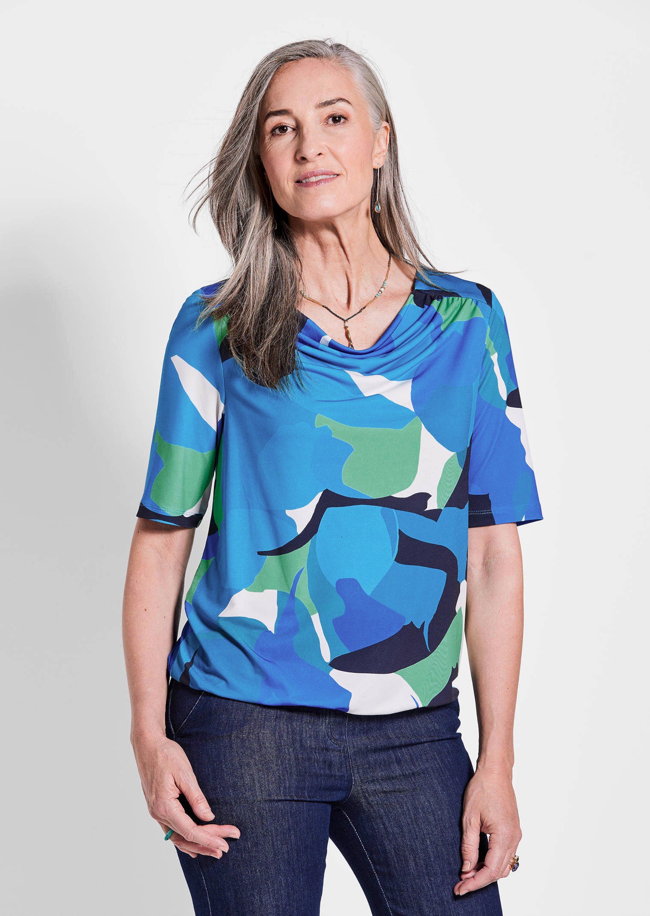 Shirt met print en watervalhals