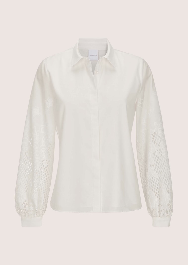Blouse met broderie anglaise en lange mouwen