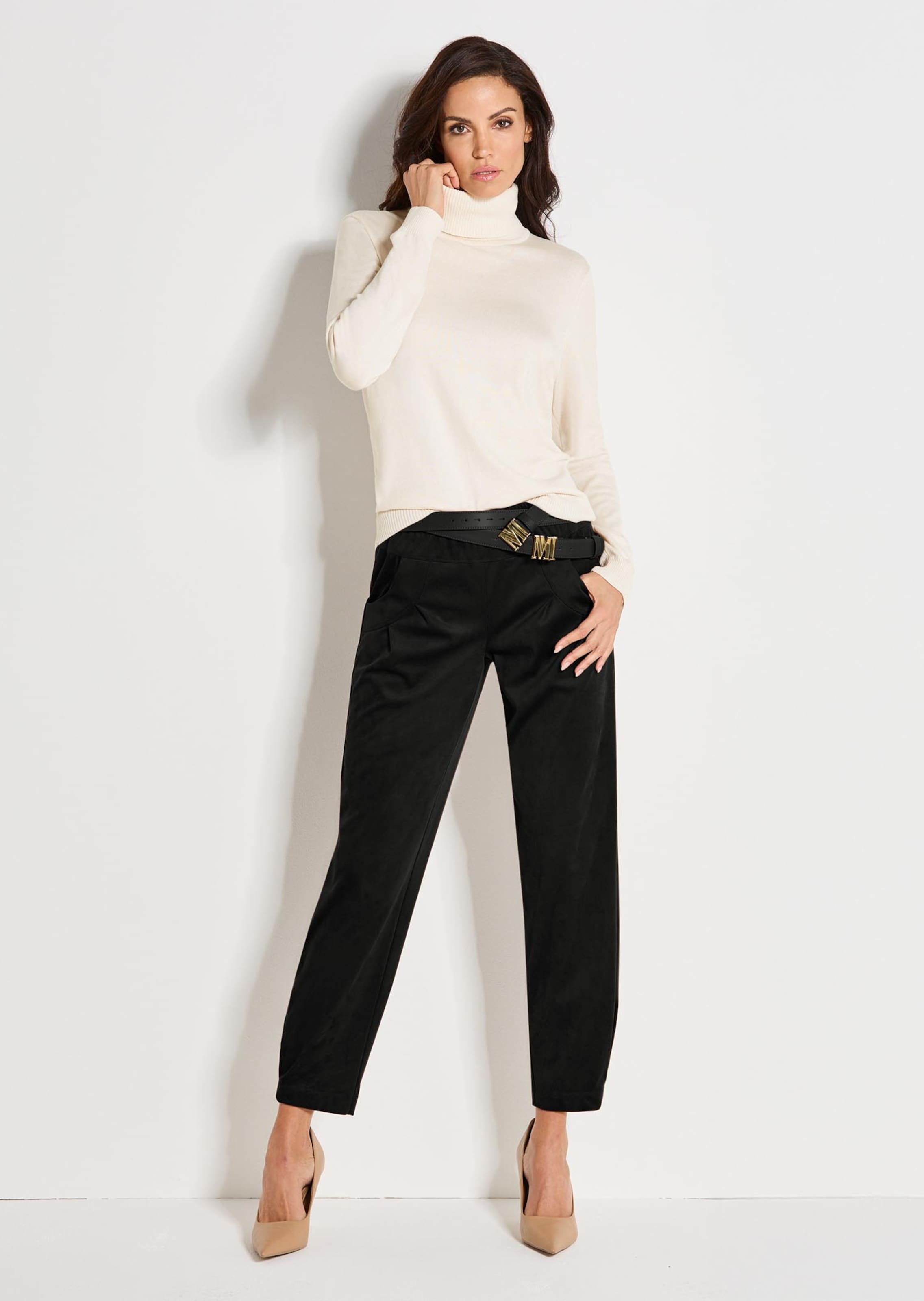 Broek met een elastische tailleband in peachskin