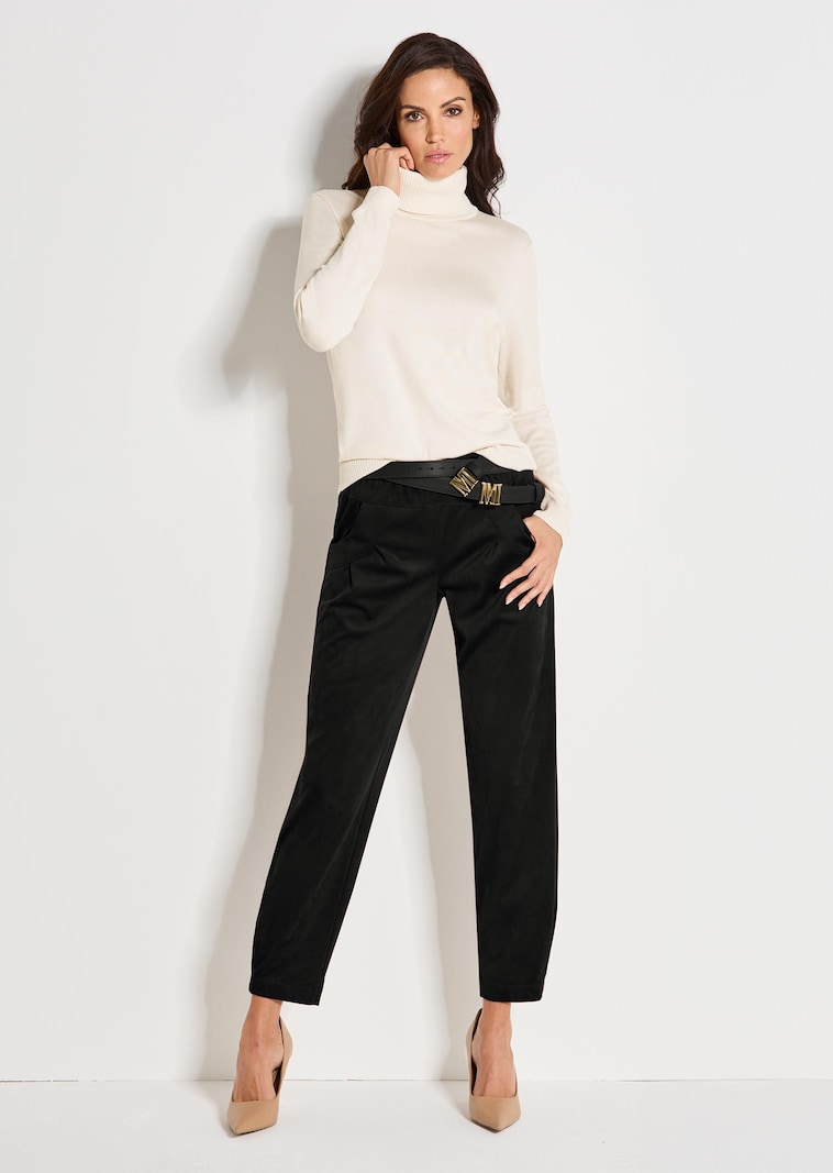 Broek met een elastische tailleband in peachskin