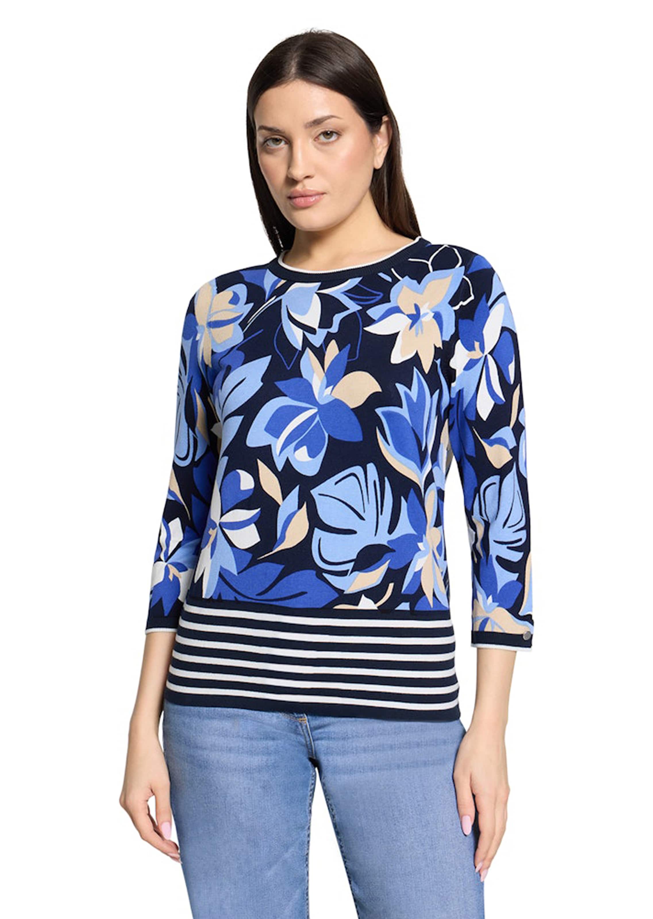 Fijntricot pullover met gestreepte bloemenprint