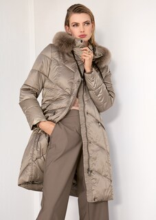 Lange Kapuzen-Jacke mit Webpelz thumbnail 1