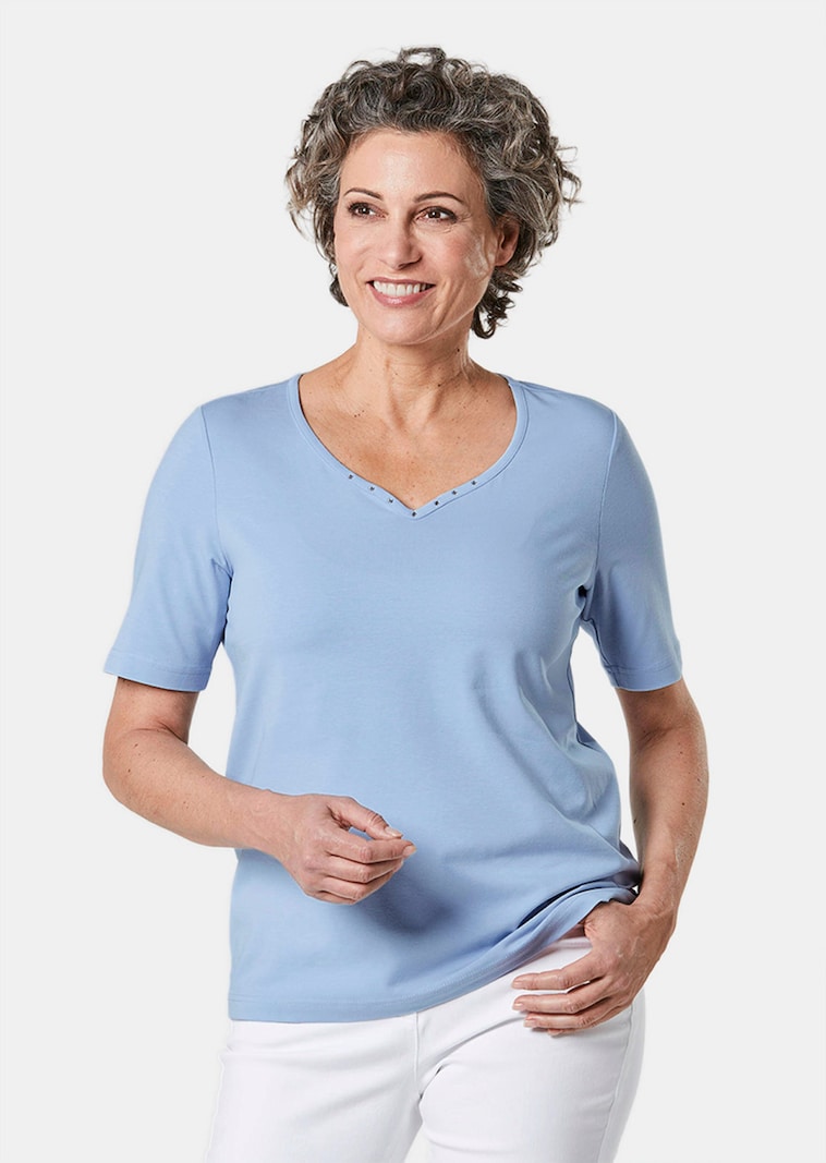 T-shirt avec charmante encolure et pierres décoratives