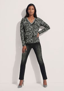 Pull jacquard avec encolure en V thumbnail 3