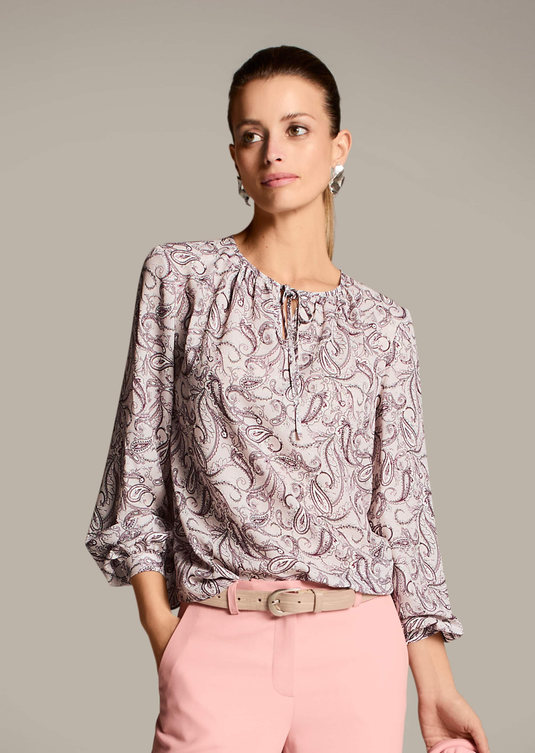 Rundhals-Bluse mit Unikat-Print