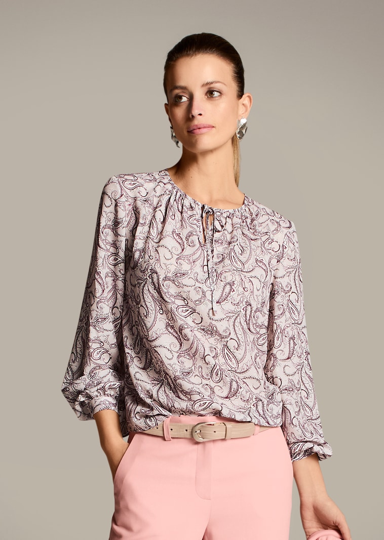 Rundhals-Bluse mit Unikat-Print