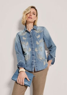 Denim blouse featuring floral embroidery thumbnail 5