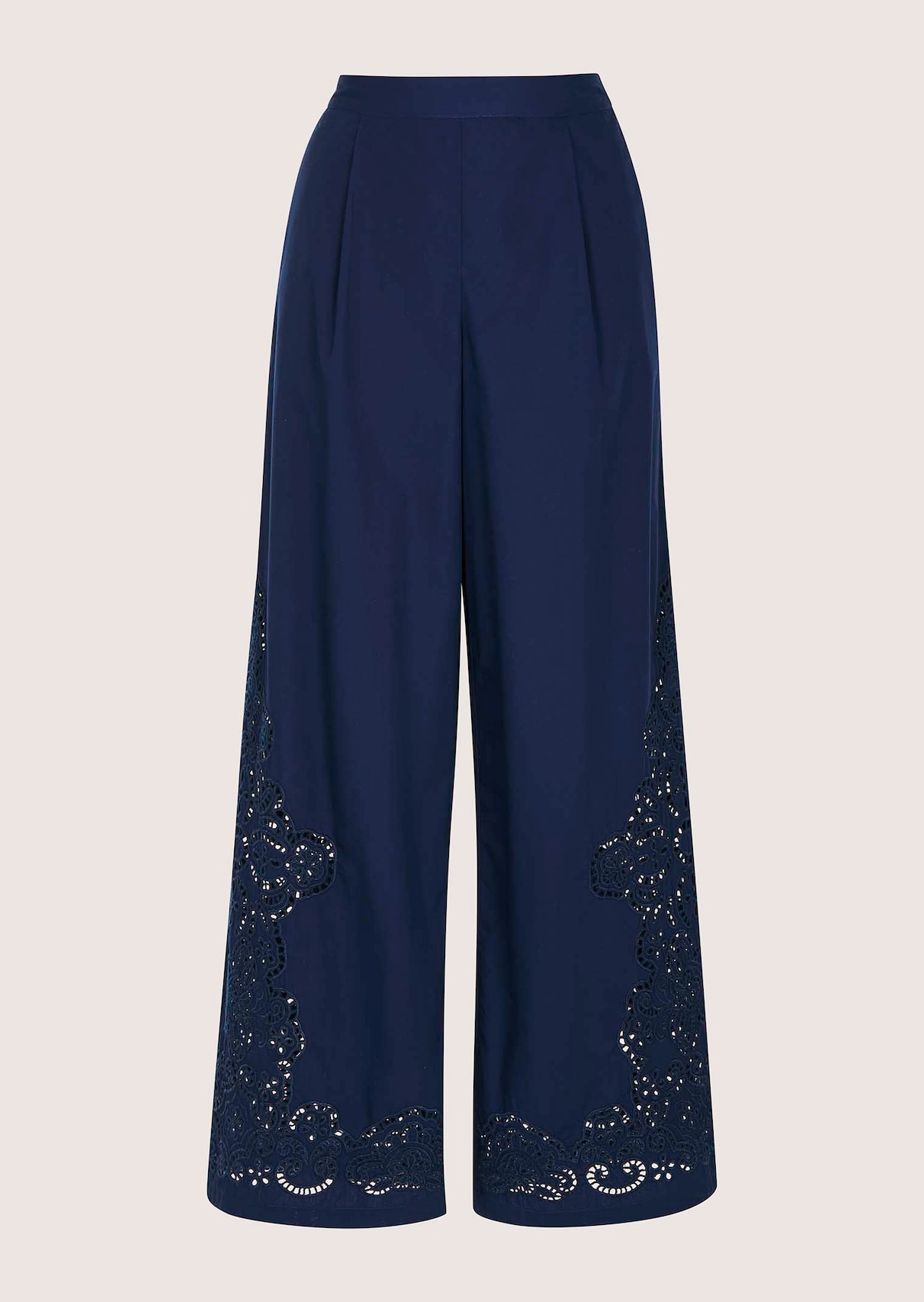 Broek met wijde pijpen en broderie anglaise