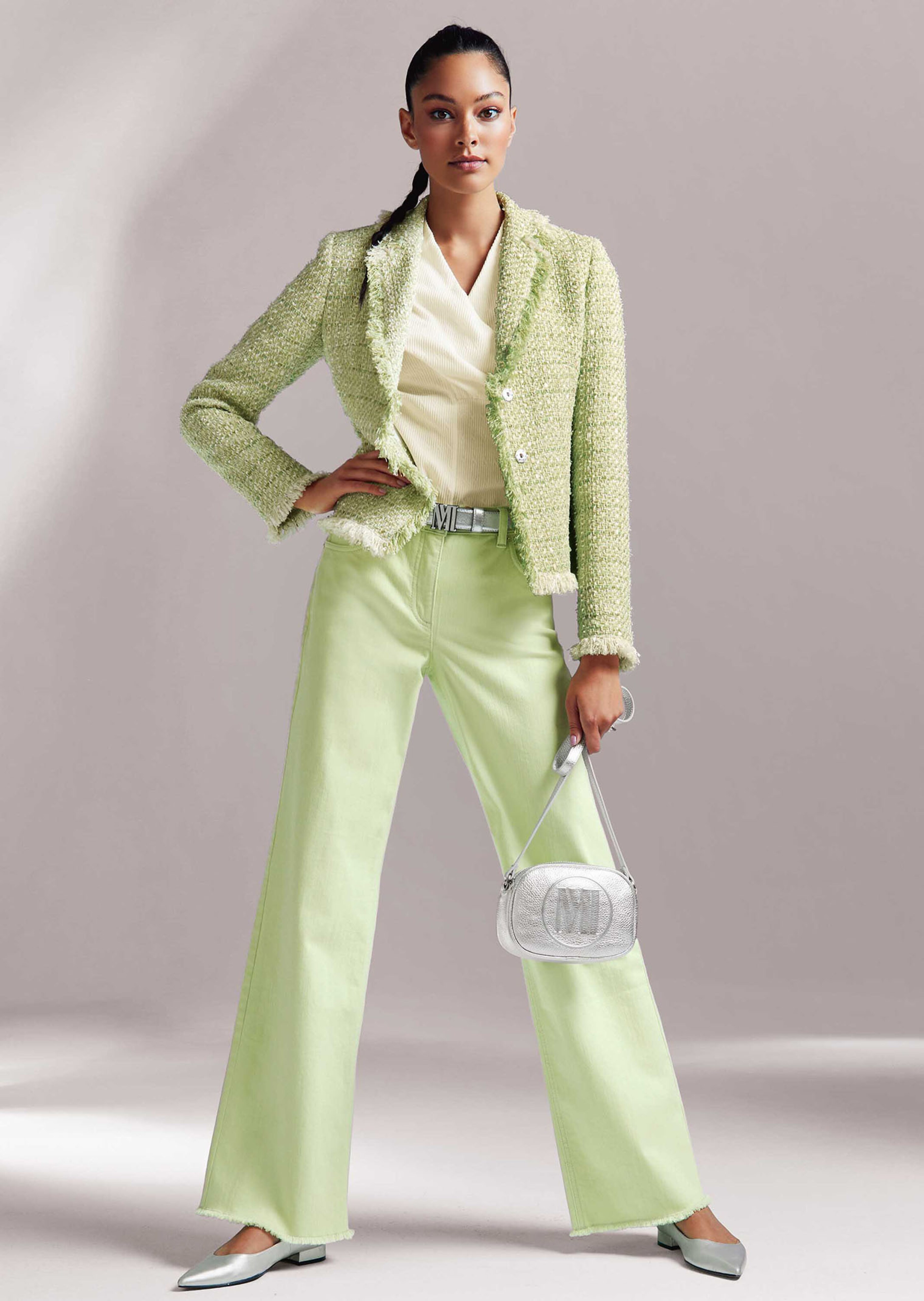 Tweed-Blazer mit Fransen