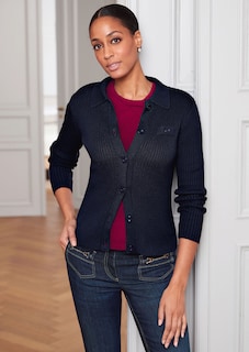Long-sleeved rib-knit cardigan thumbnail 1