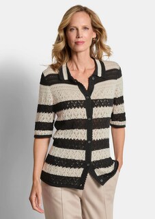 Gestreifte Strickjacke mit Lochmuster thumbnail 1