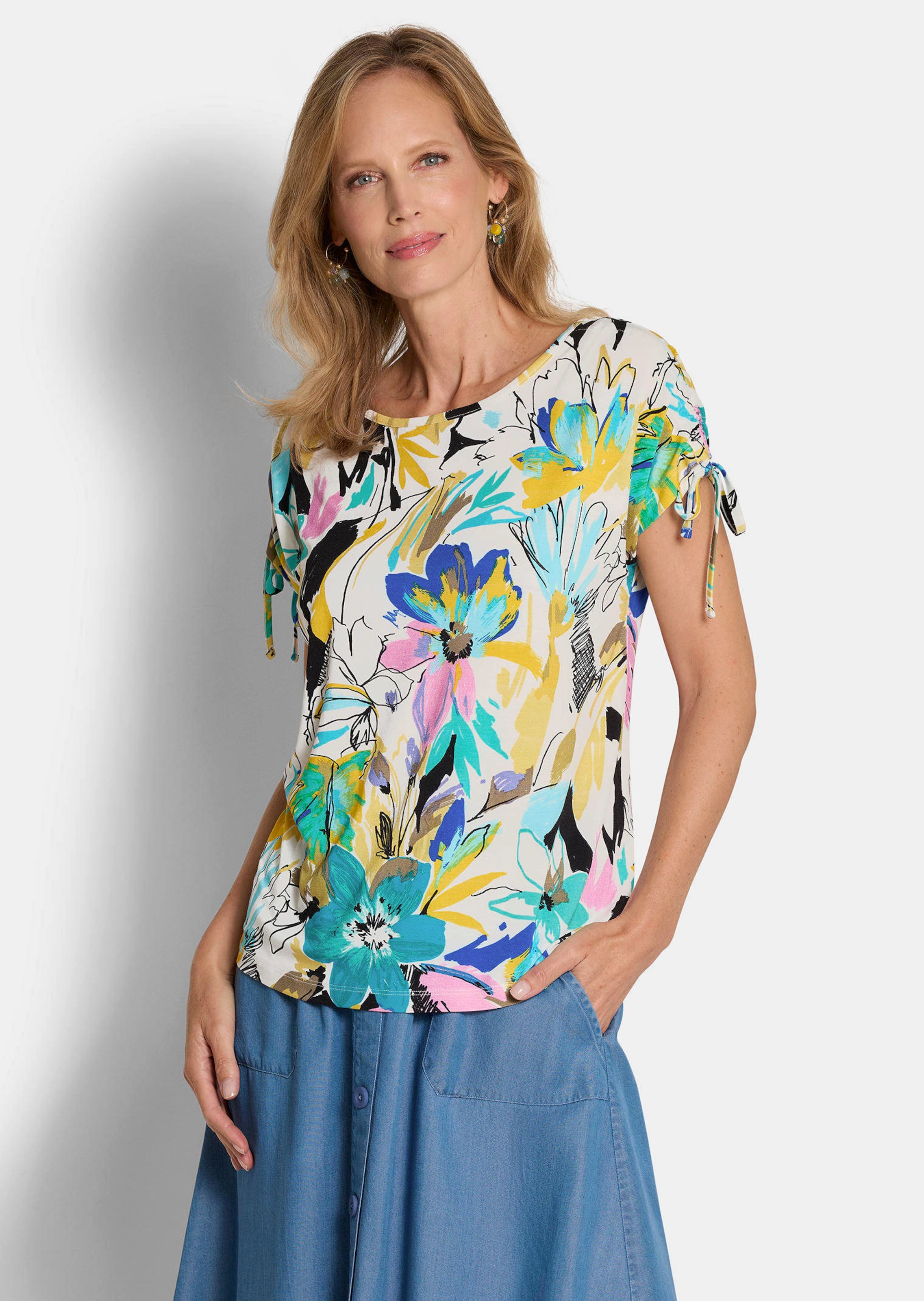 Jersey shirt met aangerimpelde schouders