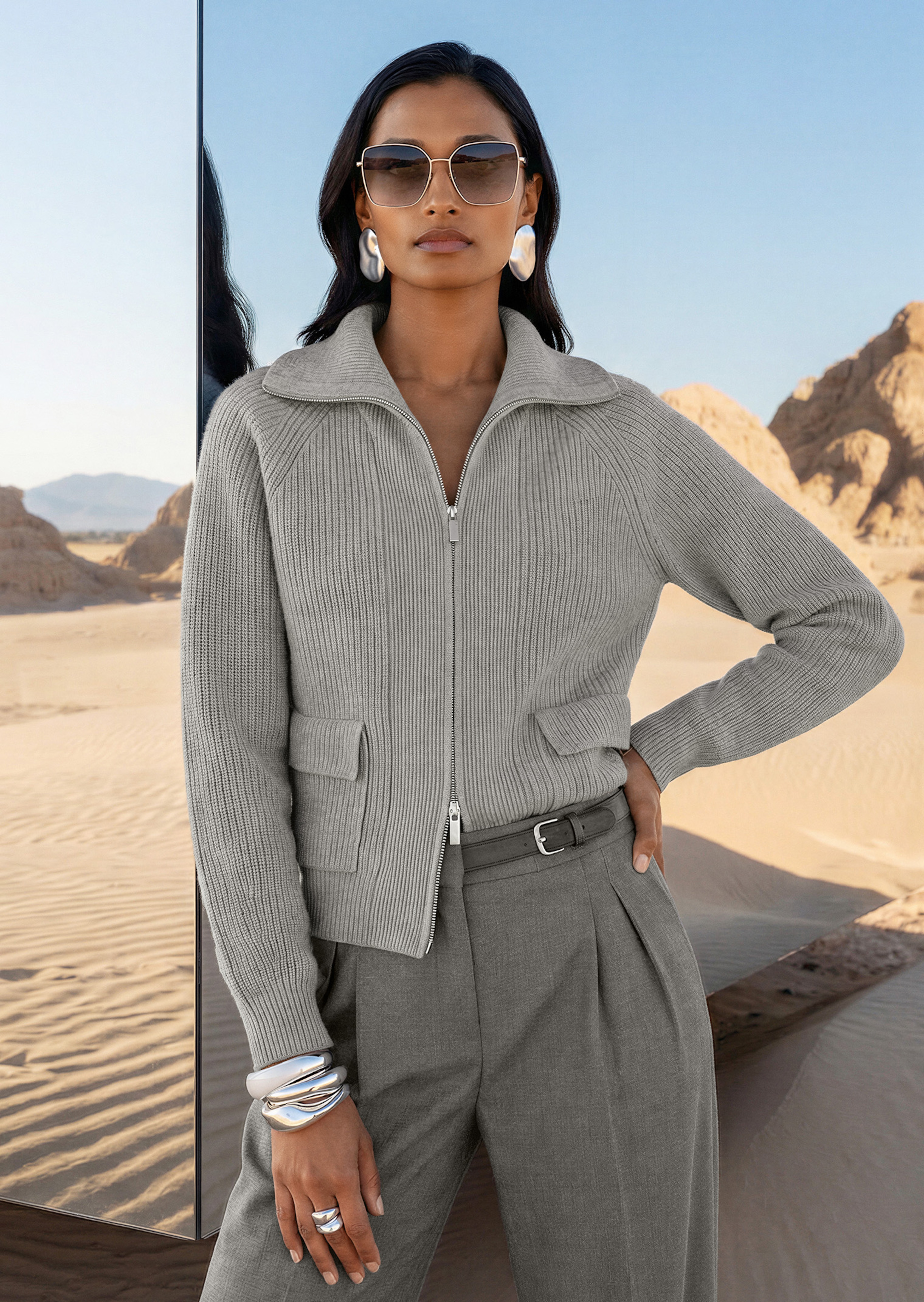 Strickjacke in Blousonform mit 2-Wege-Reißverschluss