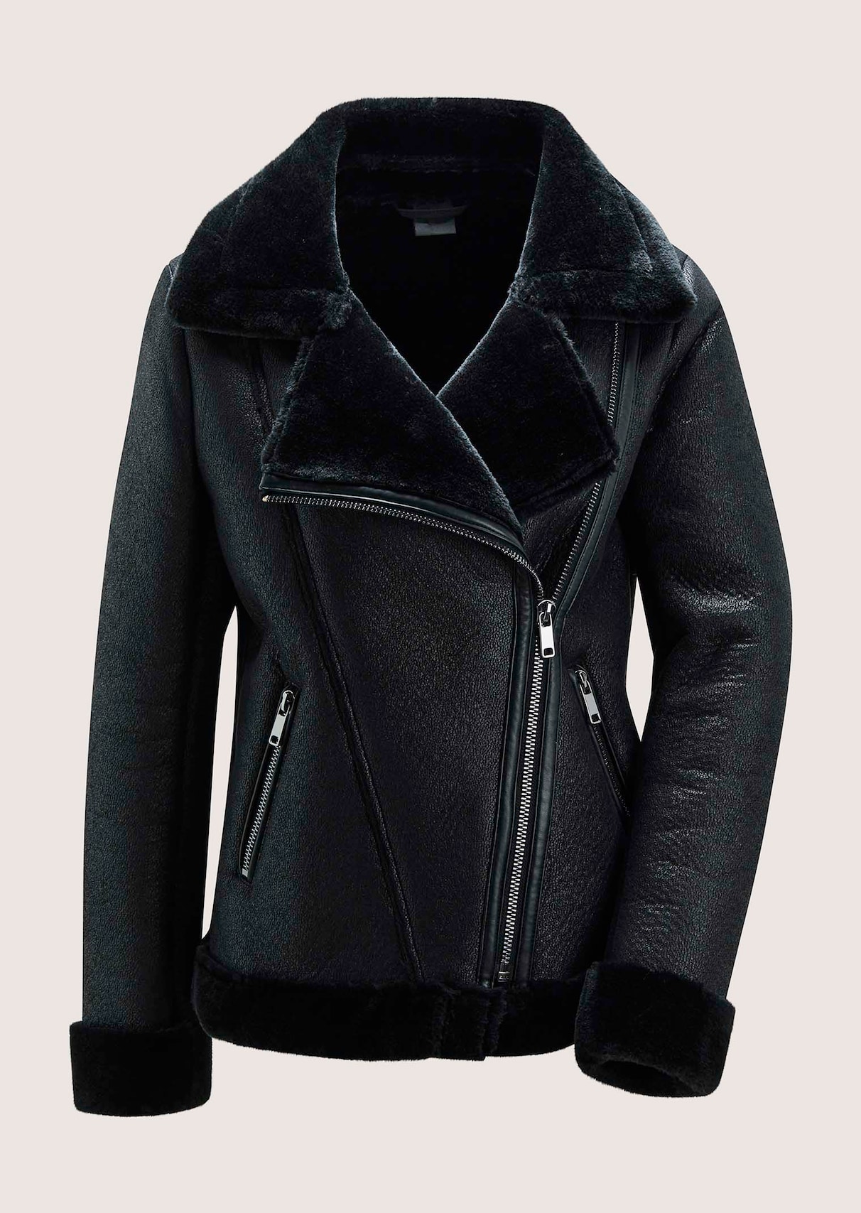 Veste biker en fausse fourrure