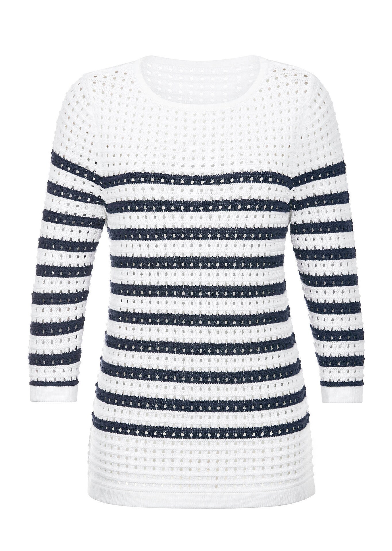 Maritimer Ringelpullover mit Ajourmuster