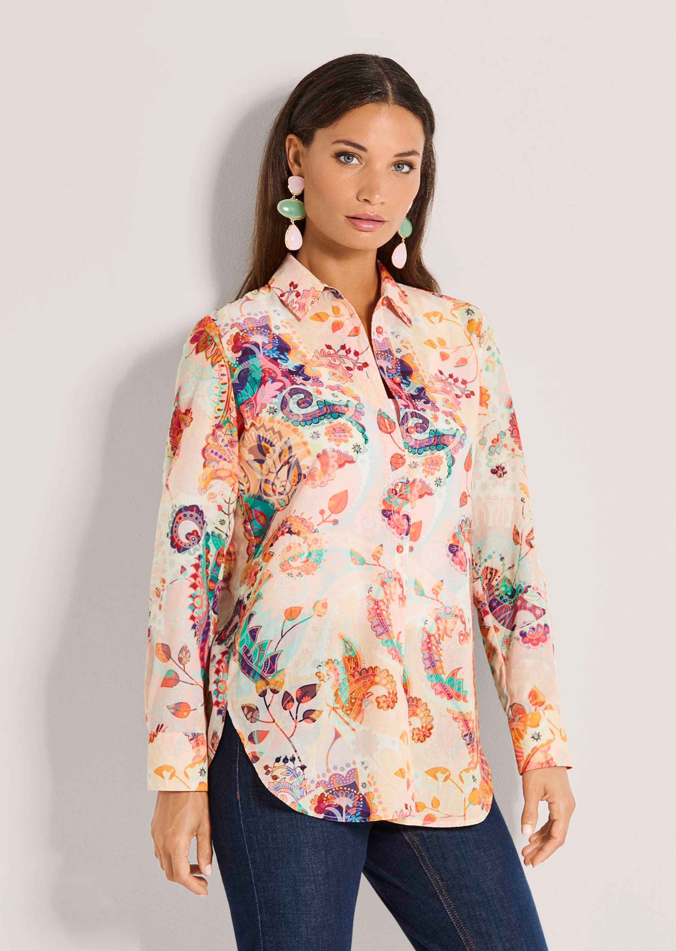 Druckbluse in Longform aus Baumwolle