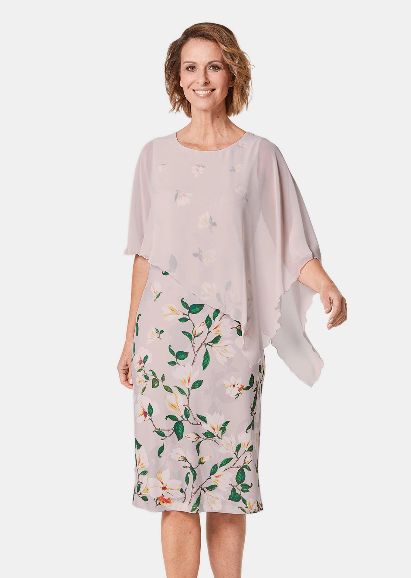 Kleid mit floralem Druck und Chiffonüberwurf