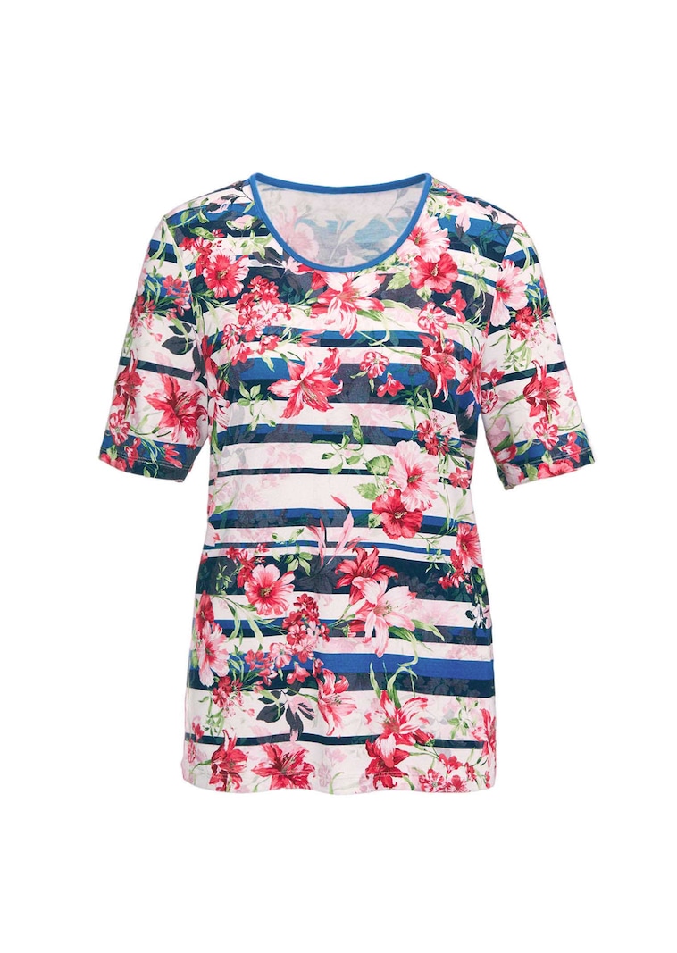Comfortabel, gedessineerd shirt in een look van bloemen en strepen