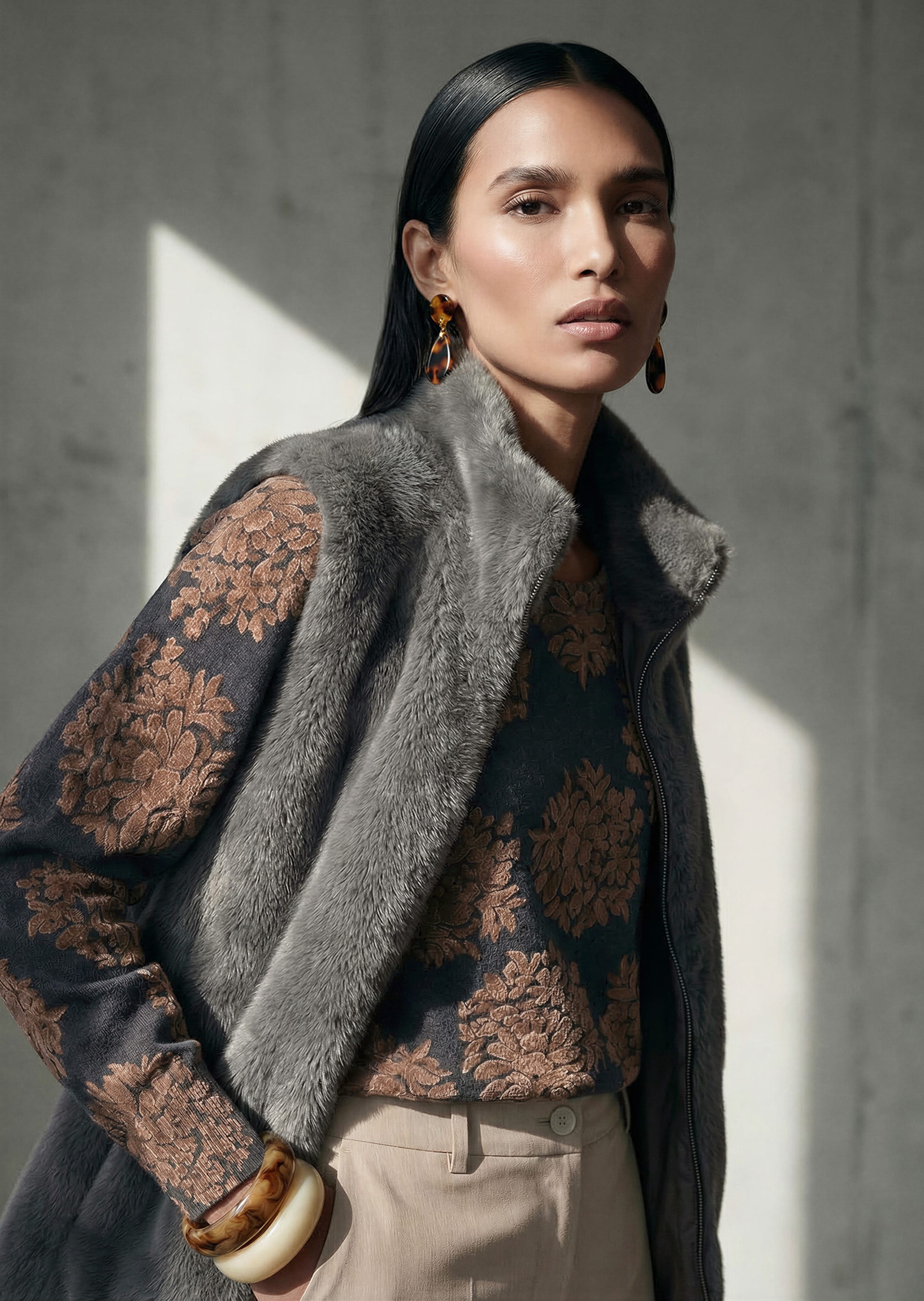 Gilet en fausse fourrure avec zip de fermeture