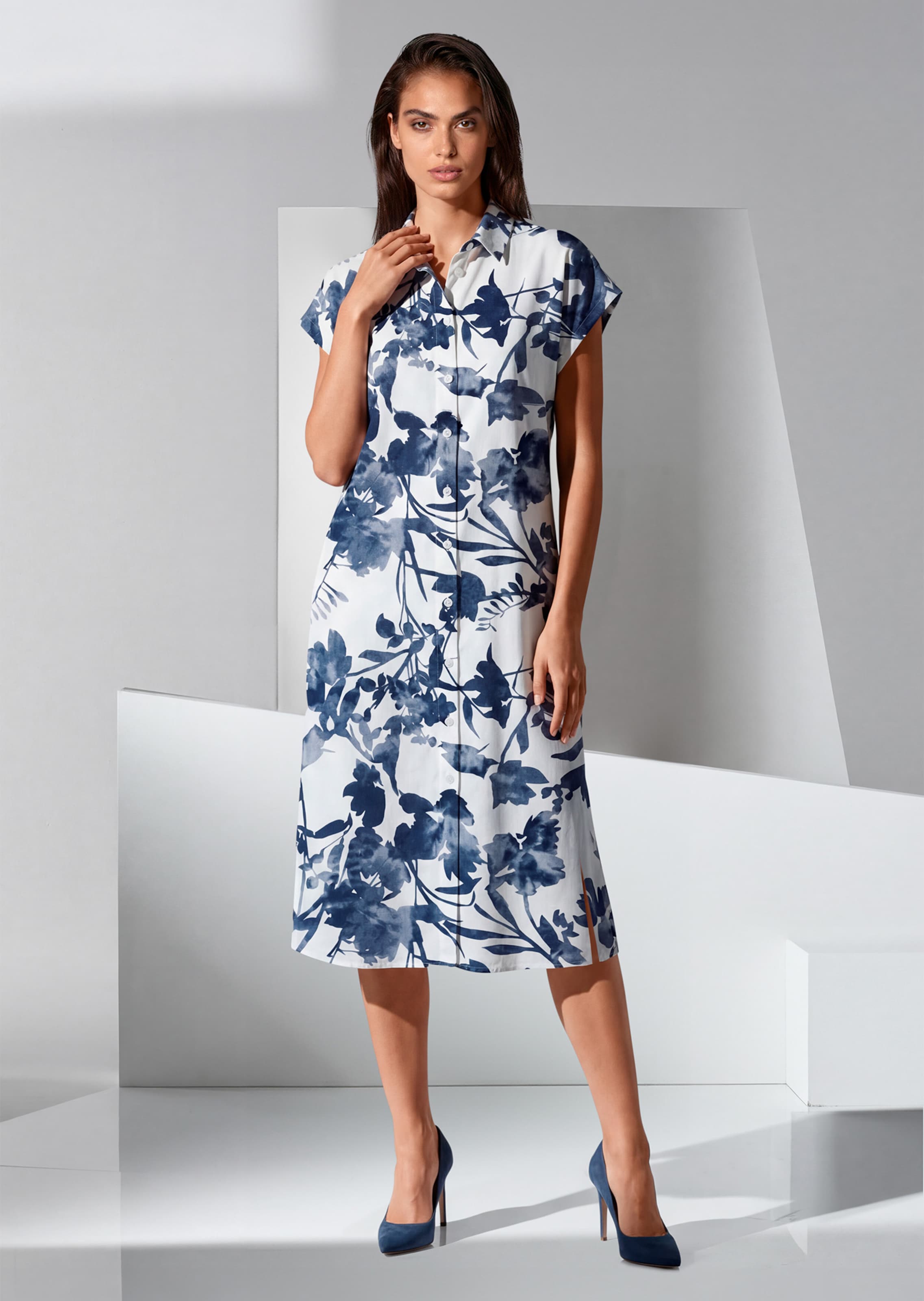 Robe-chemise en viscose avec imprimé fleuri
