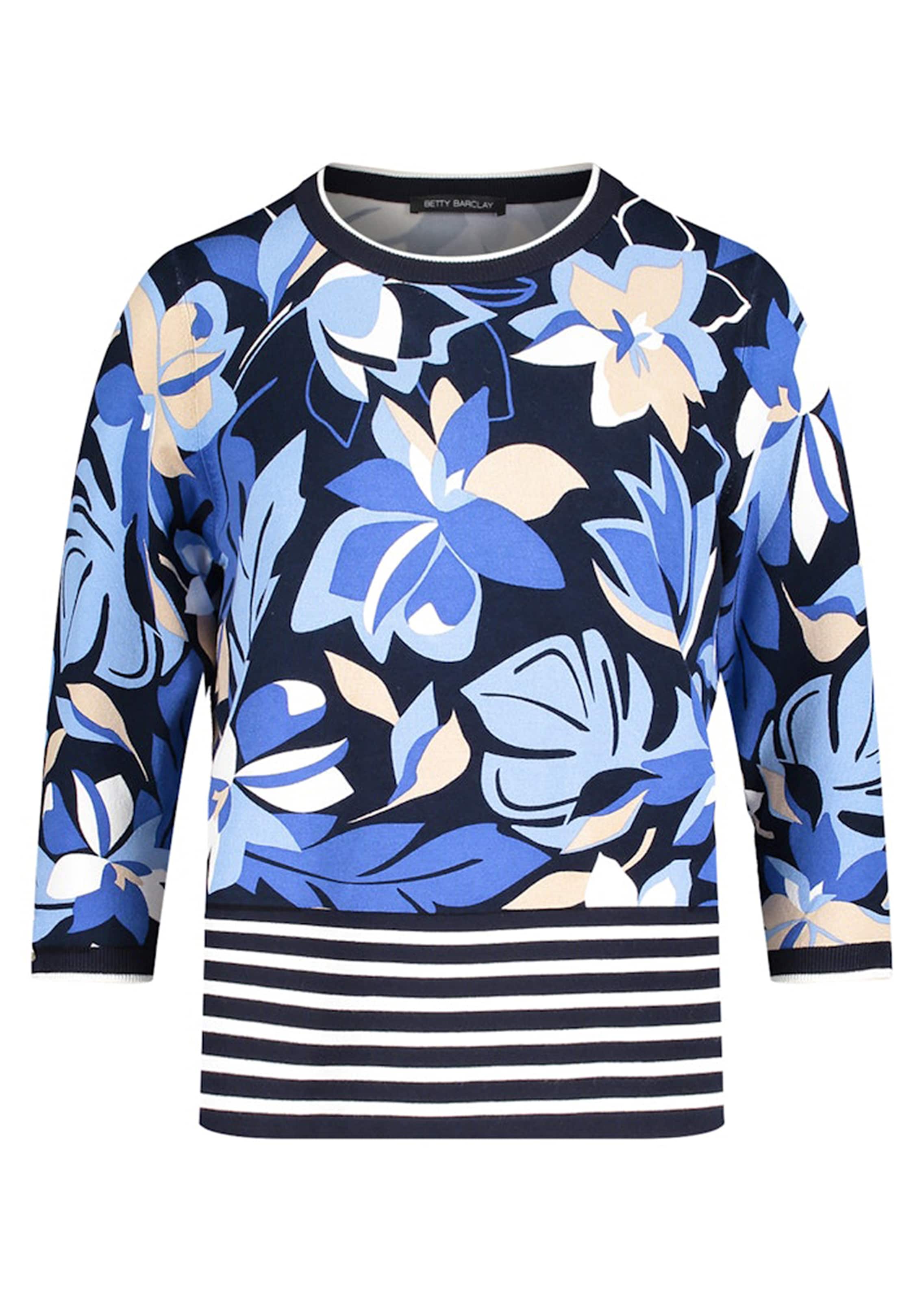Fijntricot pullover met gestreepte bloemenprint