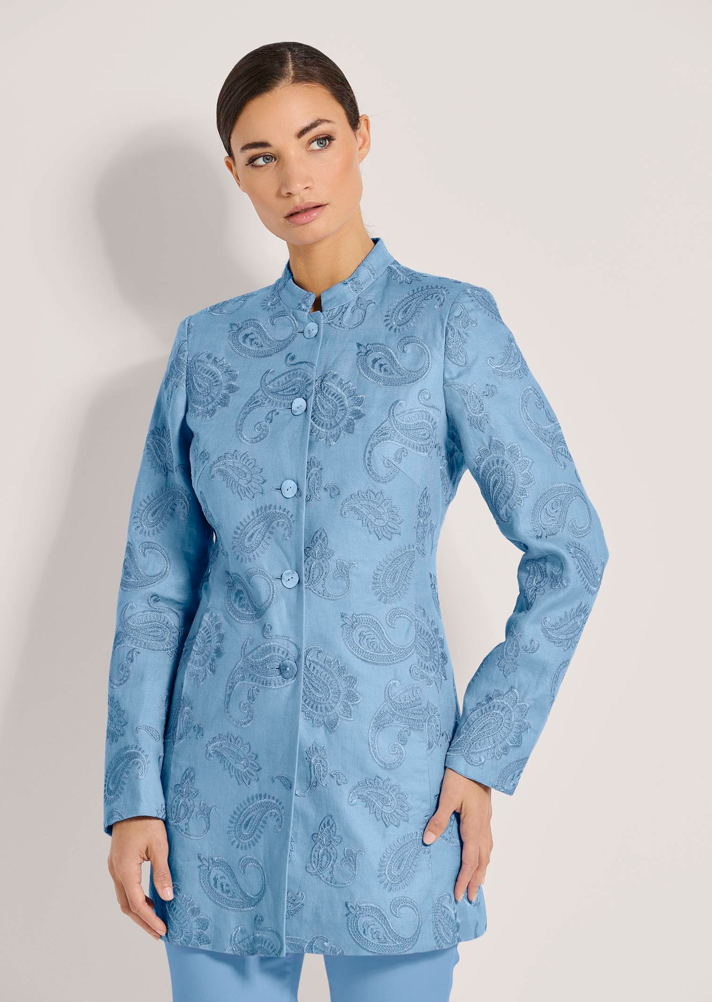 Embroidered linen frock coat