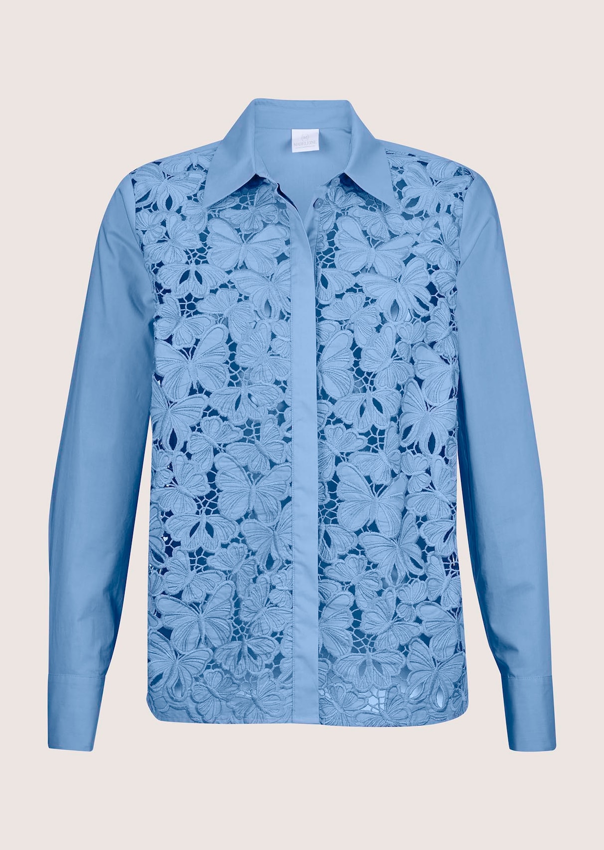 Shirt blouse with lace inserts
