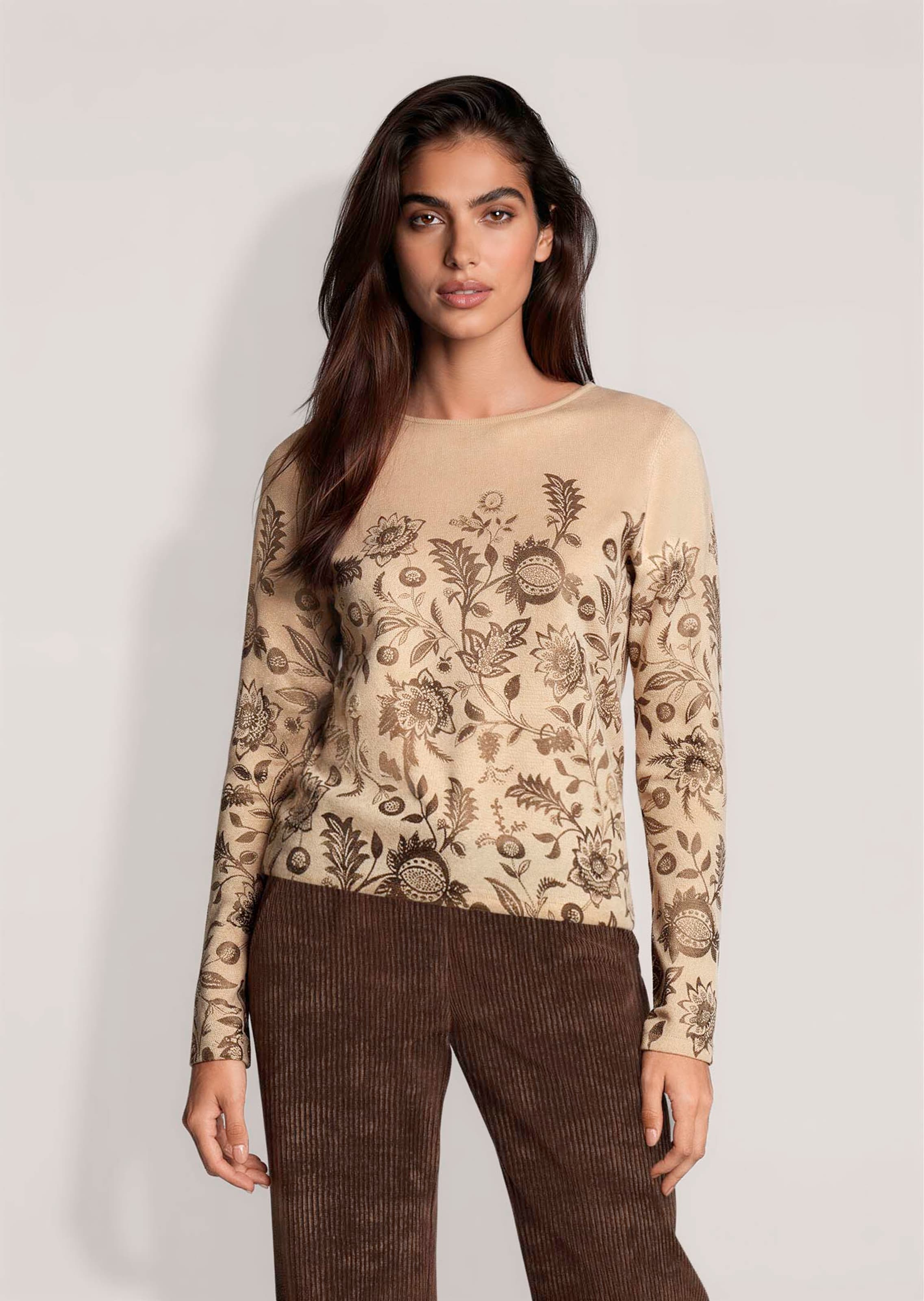 Kasjmier trui met botanische print