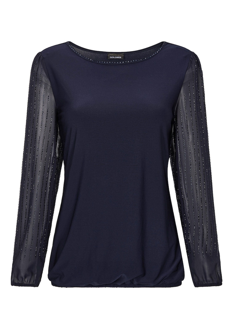 T-shirt avec manches en voile ornées de pierres scintillantes