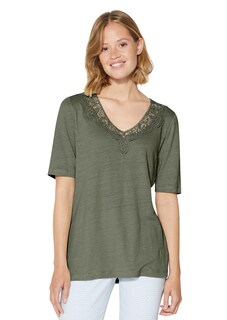 Short-sleeve linen top with lace thumbnail 2
